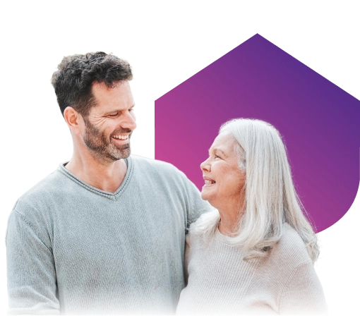 Smiling son with elderly mother