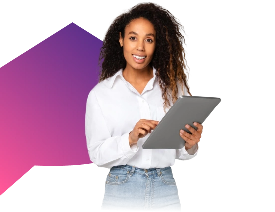 Smiling woman holding tablet