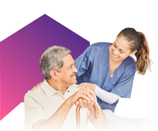 Caregiver supporting elderly man