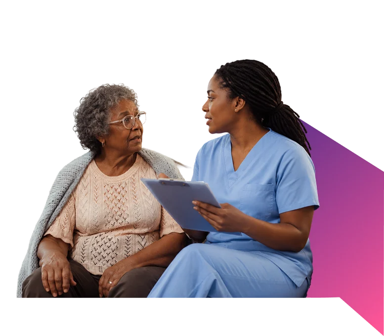 Caregiver discussing a personalized care plan with an older woman